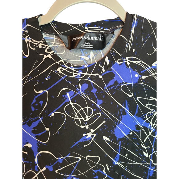 Norma Kamali Abstract Paint Splatter Black Short Sleeve Top Size Small - Picture 2 of 5
